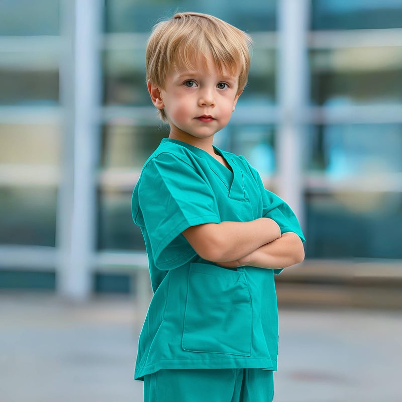 Mizzuco Doctor Costume for Kids Toddler Nurse Scrubs Halloween Dress Up Cosplay For Boys Girls 3-12 Years (Green  XXL-150CM/8-9yrs) - Image 4